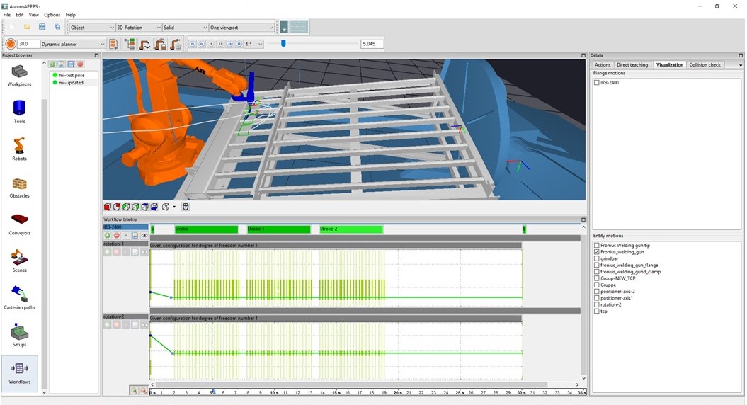 AUTOMAPPPS robot offline programming and simulation software for programming an ABB welding robot and a 2 axis rotation table